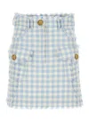 Balmain Button-embellished Frayed Gingham Cotton-blend Tweed Mini Skirt In Blue