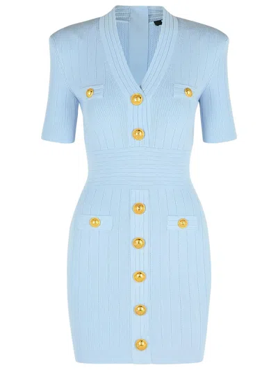 Balmain Light Blue Viscose Blend Dress Women