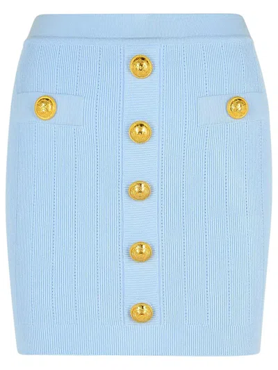 BALMAIN LIGHT BLUE VISCOSE BLEND MINISKIRT