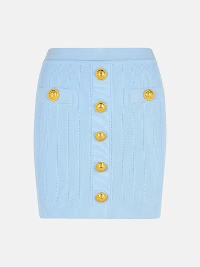 BALMAIN LIGHT BLUE VISCOSE BLEND MINISKIRT