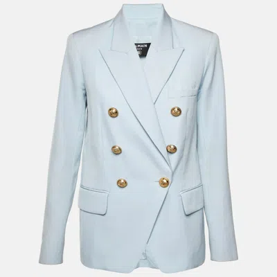 Pre-owned Balmain Light Blue Wool Double Breasted Blazer M