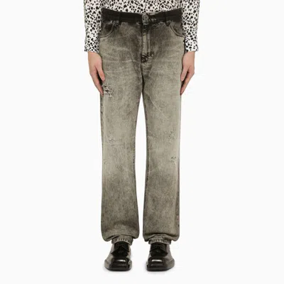 Balmain Light Grey Delavé Denim Jeans In Gray