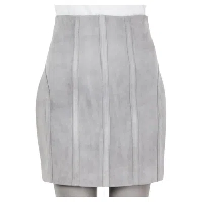 Pre-owned Balmain Light Grey Suede 2016 Vertical Seams Mini Skirt 36 Xs In Gray