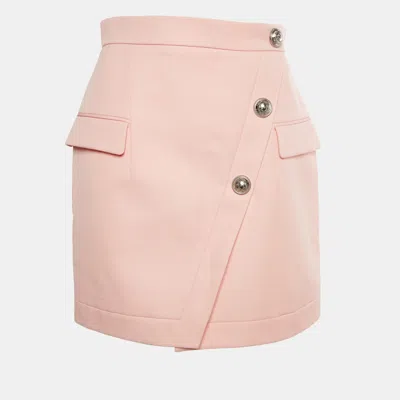 Pre-owned Balmain Light Pink Gabardine Asymmetric Mini Skirt M