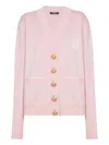 Balmain Emblem Embroidered Knit Cardigan In Pink