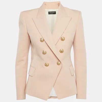 Pre-owned Balmain Light Pink Wool Double Breasted Blazer M