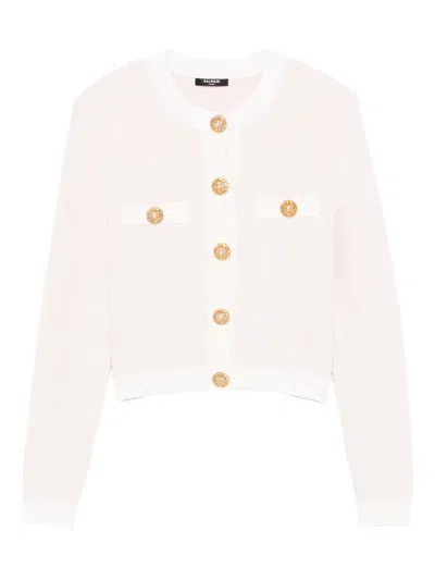 Balmain Light Tweed Button Cardigan In Pink
