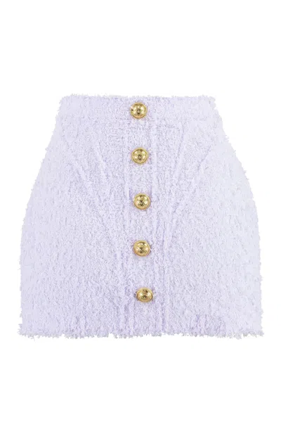Balmain Lilac Tweed Mini-skirt With Embellished Buttons For Women
