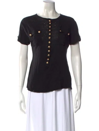 Pre-owned Balmain Linen Crew Neck T-shirt In Black