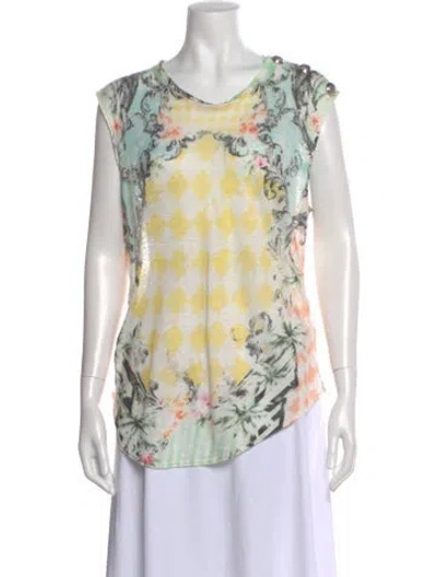 Pre-owned Balmain Linen Floral Print Top In Neutral