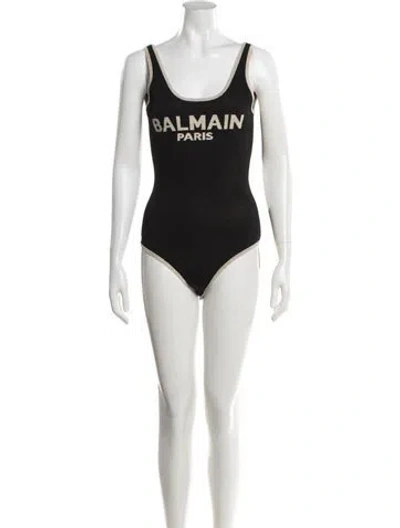 Pre-owned Balmain Linen Graphic Print Bodysuit In White