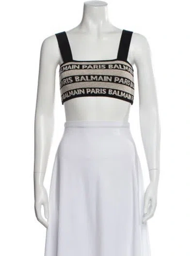 Pre-owned Balmain Linen Graphic Print Crop Top In White