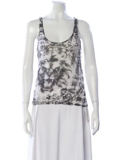 Pre-owned Balmain Linen Graphic Print Top In Gray