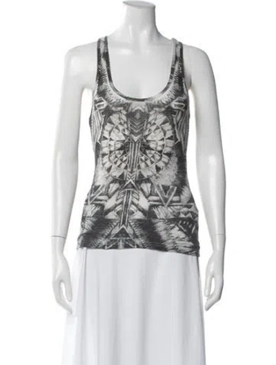 Pre-owned Balmain Linen Graphic Print Top In White