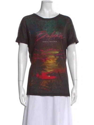 Pre-owned Balmain Linen Graphic Print T-shirt In Black
