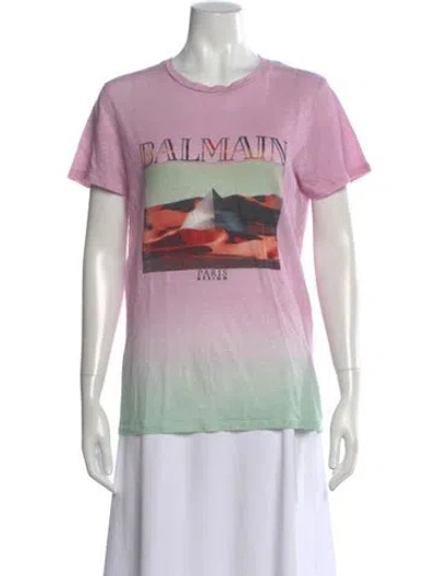 Pre-owned Balmain Linen Graphic Print T-shirt In Pink