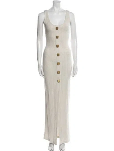 Pre-owned Balmain Linen Long Dress W/ Tags In Neutral