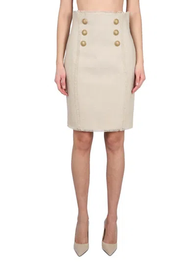 BALMAIN BALMAIN LINEN MIDI SKIRT