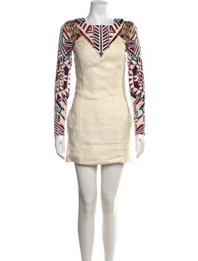 Pre-owned Balmain Linen Mini Dress In Neutral