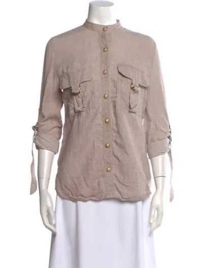 Pre-owned Balmain Linen Mock Neck Button-up Top In Neutral