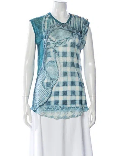 Pre-owned Balmain Linen Patterned Top In Blue