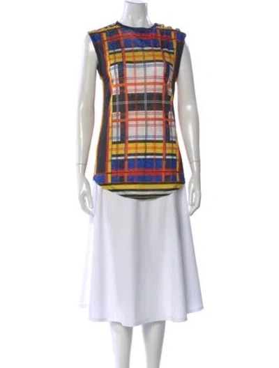 Pre-owned Balmain Linen Plaid Print Top In Black