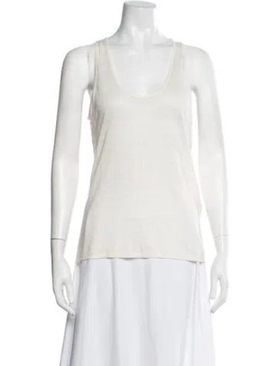 Pre-owned Balmain Linen Scoop Neck Top In Neutrals