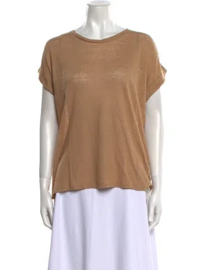 Pre-owned Balmain Linen Scoop Neck T-shirt In Brown