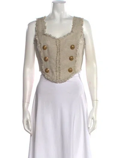 Pre-owned Balmain Linen Square Neckline Top W/ Tags In Neutral