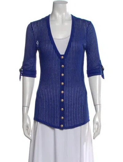 Pre-owned Balmain Linen Striped Button-up Top In Blue