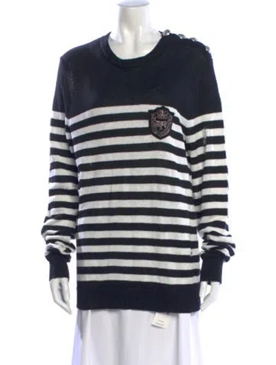 Pre-owned Balmain Linen Striped Sweater In Blue
