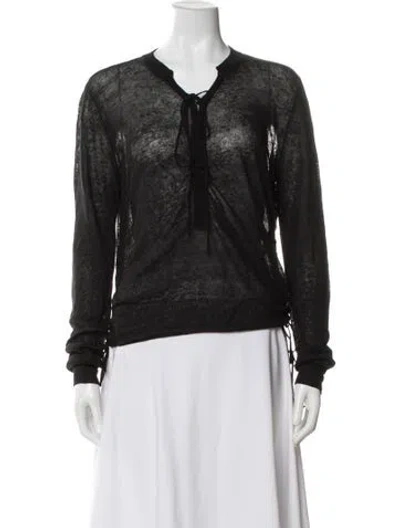 Pre-owned Balmain Linen Tie Neck Top In Black