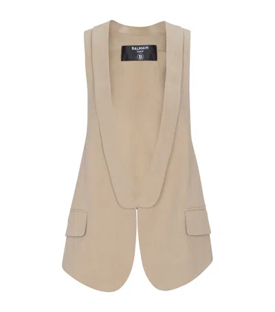 Balmain Linen-cotton Oversized Waistcoat In Beige