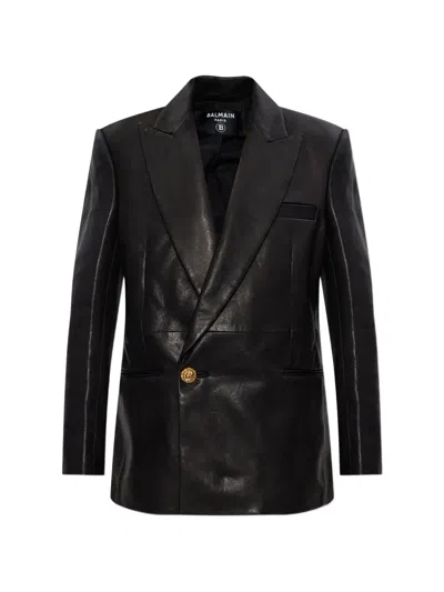 BALMAIN LION-BUTTON LEATHER JACKET