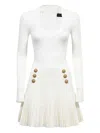 Balmain Lion-button Pleated Mini Dress In White