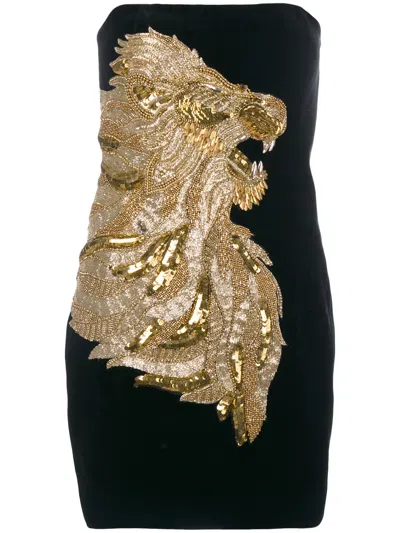 Balmain Lion Embossed Mini Dress In Green
