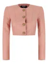Balmain Women Long Sleeves Buttoned Lambskin Cropped Jacket In Pink