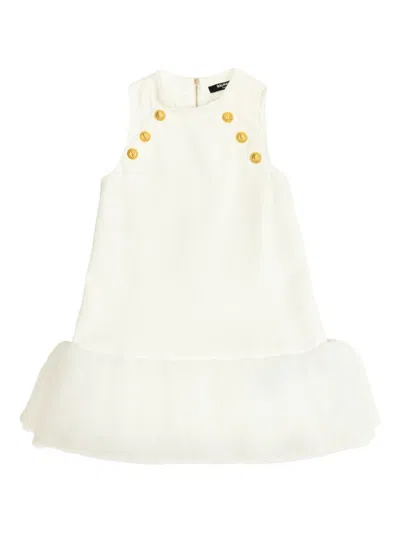 Balmain Kids' Lion-head Button Tulle Dress In White