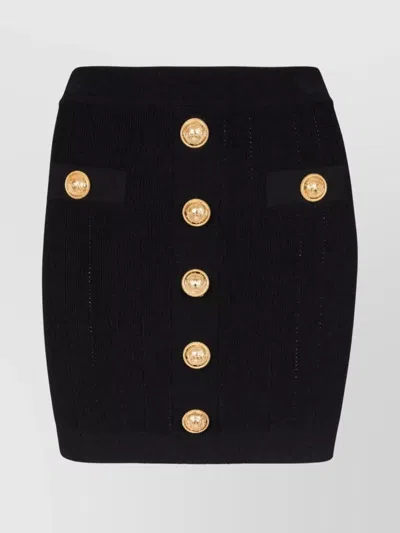 BALMAIN LION HEAD BUTTONED KNIT MINI SKIRT