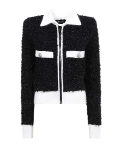 Balmain Lion-head-buttons Bouclé Cardigan In Black