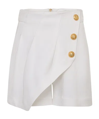 Balmain Lion-head Embossed-buttoned Shorts In White