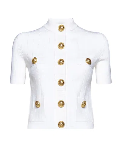 BALMAIN BALMAIN RIBBED-KNIT SHORT-SLEEVED CARDIGAN