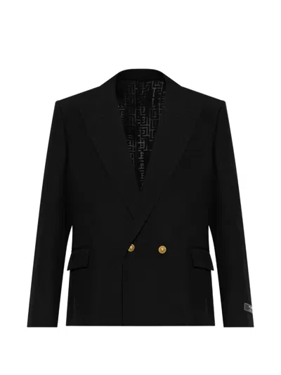 Balmain Lion-button Double-breasted Jacket In Black