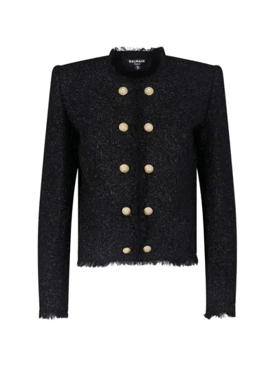 BALMAIN LION-BUTTON TWEED JACKET
