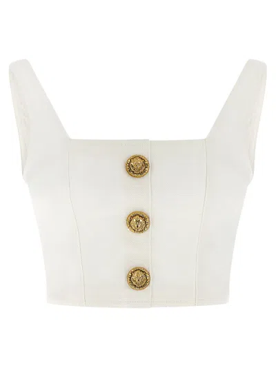 Balmain Lion-head Button Cotton Canvas Tank Top In White