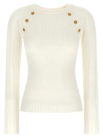 Balmain Lion-head Button Detail Sweater In White