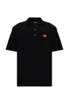 Balmain Lip Motif Collared Polo Shirt In Noir
