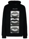 Balmain Men's Lips Print Hoodie In Black