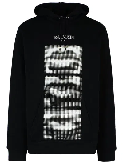 BALMAIN BALMAIN 'LIPS' BLACK COTTON SWEATSHIRT