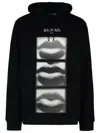 Balmain Men's Lips Print Hoodie In Black